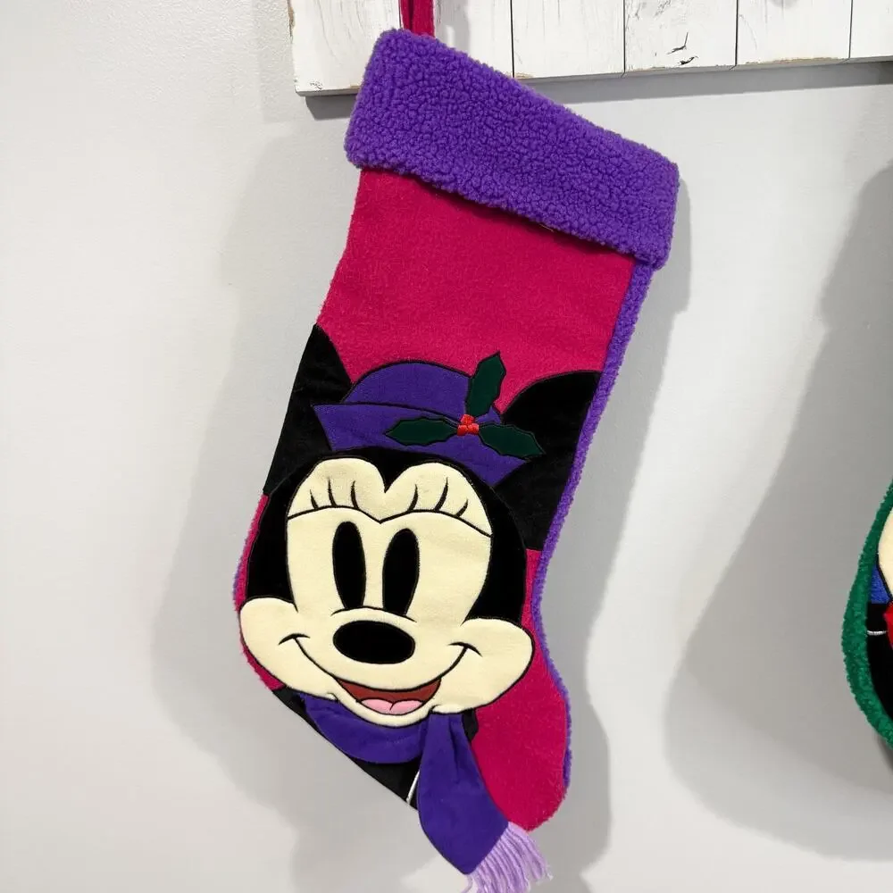Vintage Disney Store Mickey Minnie Christmas Stockings Set of 2
